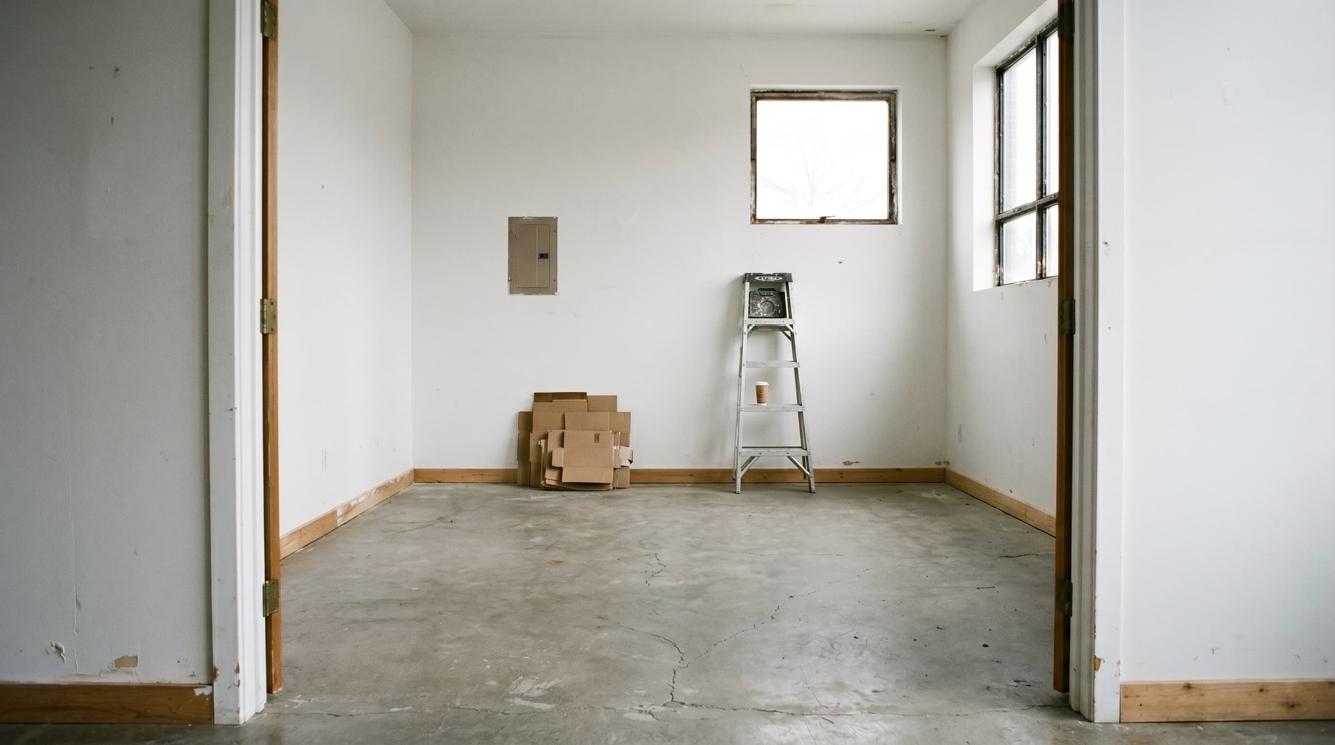 Empty concrete room â the space before Gabari Greens was built